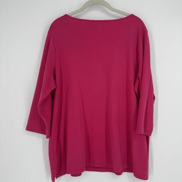 Quacker factory top 1x pink teal embroidered tropical beachy plus blouse shirt - Picture 5 of 5